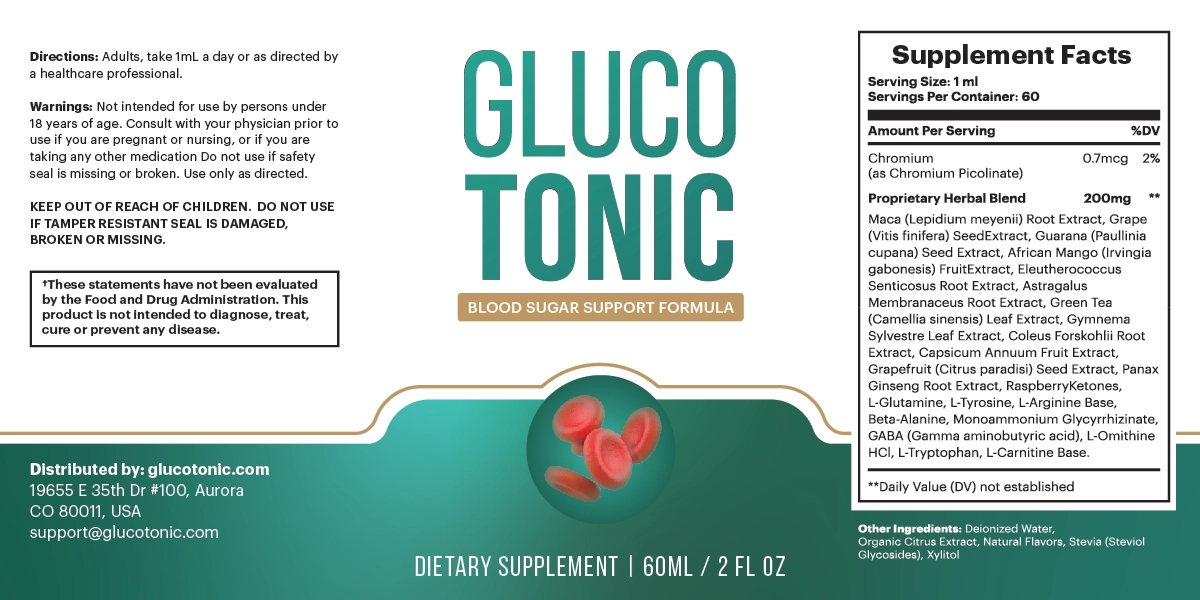 GlucoTOnic Ingredient Label