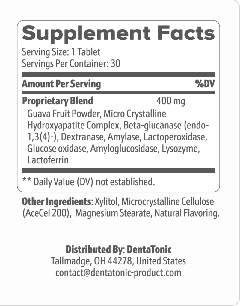 Dentatonic ingredients label